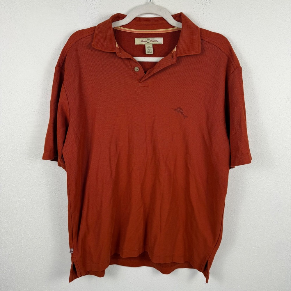 Tommy Bahama Mens Burnt Orange Pima‎ Cotton Blend Short Sleeve Polo Shirt Medium